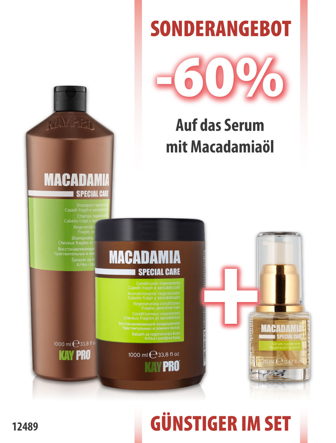 KayPro Macadamia Shampoo 1000ml + Conditioner 1000ml + Serum 20ml