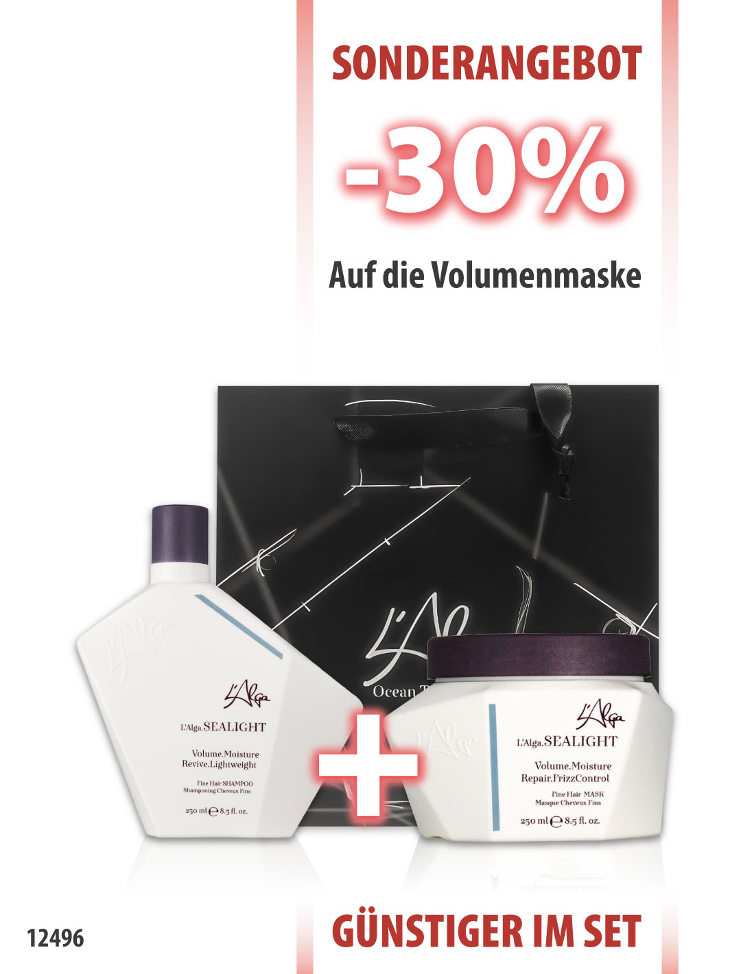 L'alga SeaLight Volumenshampoo 250ml + Maske 250ml für feines Haar