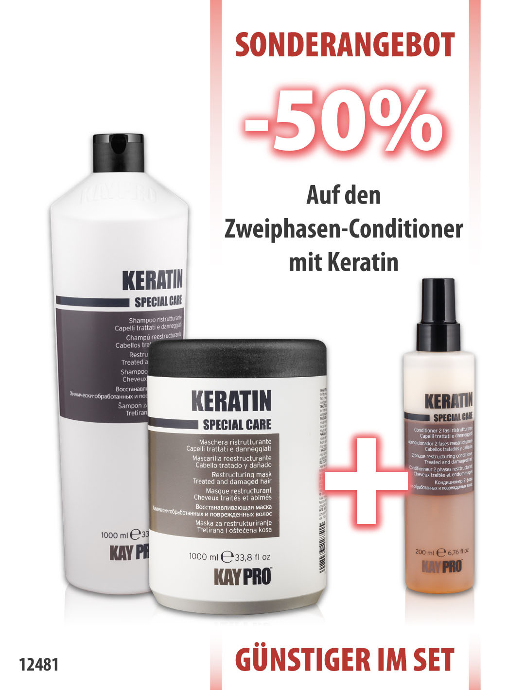 KayPro Keratin Shampoo 1000 ml + Maske 1000 ml + Zweiphasenspray 200 ml