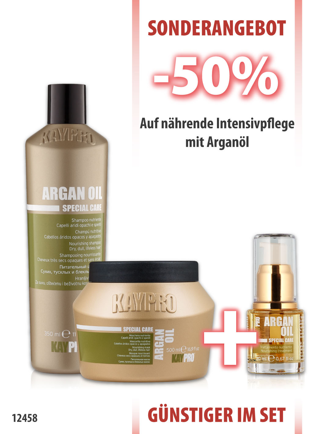 KayPro Arganöl Shampoo 350 ml + Maske 500 ml + Flüssigkristalle 20 ml