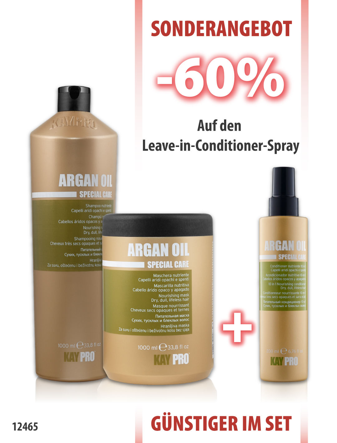 KayPro Argan Oil Shampoo 1000ml + Maske 1000ml + Leave in Conditioner 10 in 1 200ml