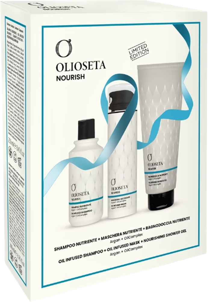 Olioseta Holiday Nourish Geschenkset (Shampoo 250ml + Maske 200ml + Duschgel 350ml)