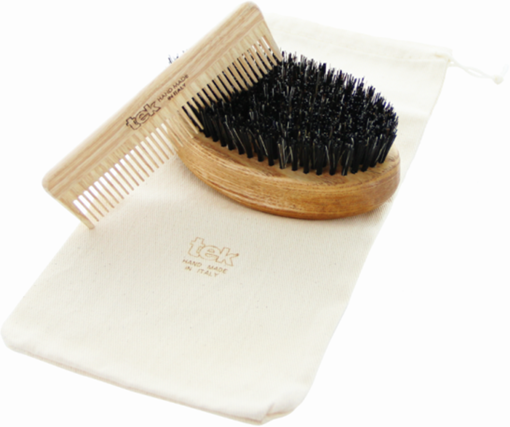 tek Men’s kit: beard brush and comb with cotton pouch