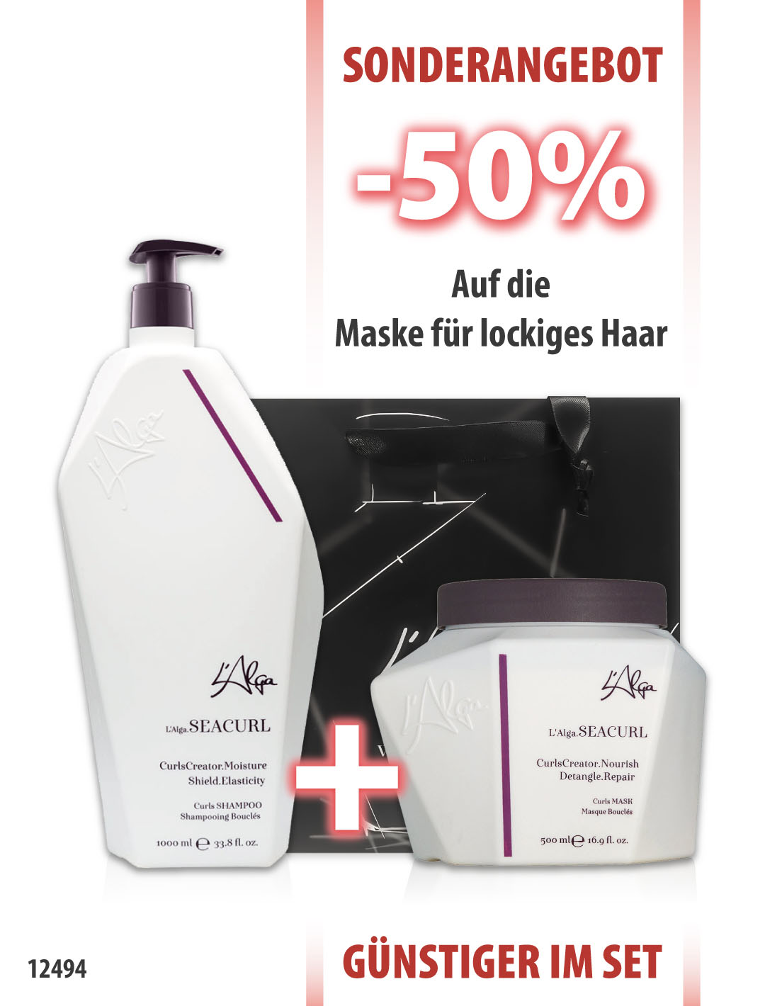 L'Alga SeaCurl Shampoo für lockiges Haar 1000ml + Maske 500ml zum halben Preis