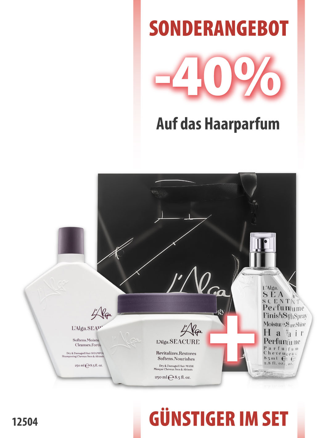 L'Alga SeaWet Shampoo 250ml + SeaCure Maske250ml + SeaScent Haarparfüm 85ml