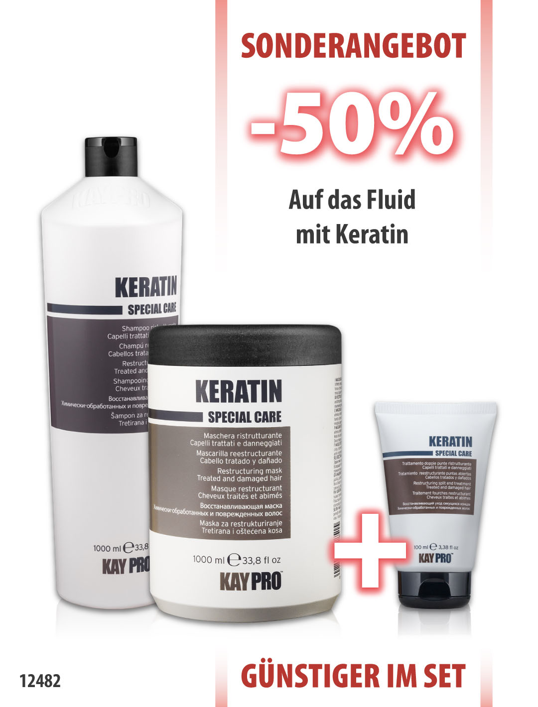 KayPro Keratin Shampoo 1000 ml + Maske 1000 ml +  Split End Treatment 100 ml